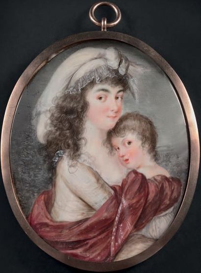 PIERRE-EDOUARD STROEHLING (1768-1826) Portrait d'une mère et son enfant en robe de...
