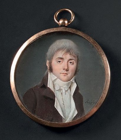 JÉRÔME LANGLOIS (VERS 1753-1804) Portrait de jeune homme à la redingote brune
Miniature...
