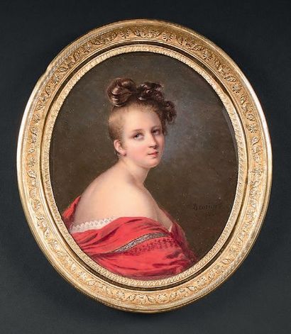 JEAN-PIERRE DROUIN (1782-1861) Portrait de femme en buste vers la droite, les épaules...