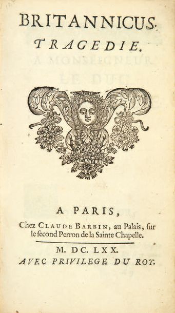 RACINE 1639-1699 Britannicus. Tragédie. Paris, Claude Barbin, 1670. In-12, maroquin...