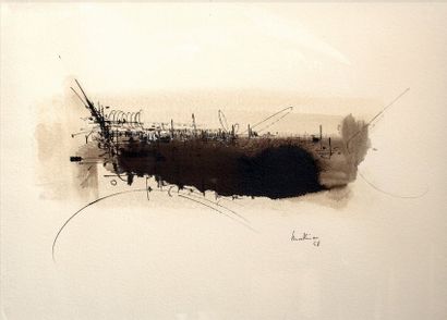 Georges MATHIEU (1921-2012) 
Sans titre, 1958
Encre, lavis et rehauts de blanc
Signée...