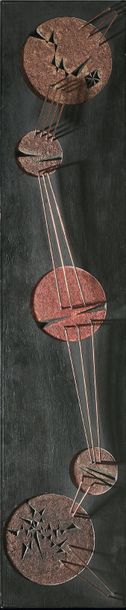 Moises VILLELIA (1928-1994) 
Composition surréaliste
Technique mixte sur planche...