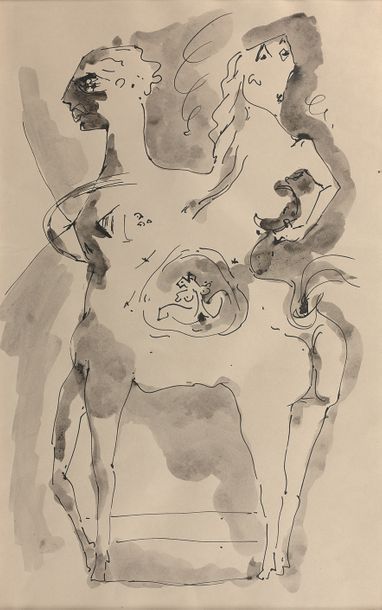 André MASSON (1896-1987) 
Amour de centaures, 1943
Encre et lavis sur papier écru...