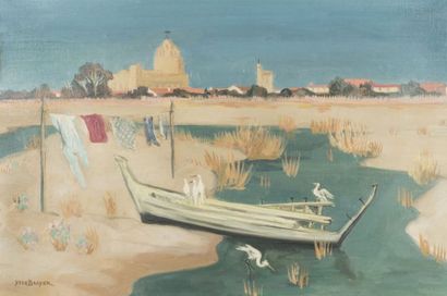Yves BRAYER 1907-1990 Paysage aux Saintes-Maries-de-la-mer
Huile sur toile
Signée...