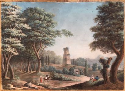 École du XIXe siècle Paysage animé
Grand pastel
58 x 81 cm