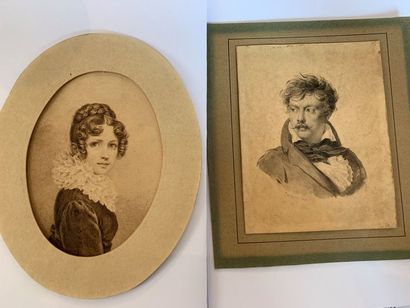 ECOLE FRANCAISE DU XIXème siècle Portrait d'homme et de femme
Ensemble de deux dessins...