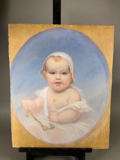 Jacques Émile LAFON (1817-1886) Portrait d'enfant en tondo
Pastel et gouache
Signé...