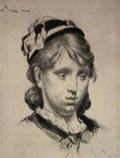 Marcellin DESBOUTIN (1823-1902) Mlle Mou-Mou, modèle. 1880. Eau-forte et pointe sèche....