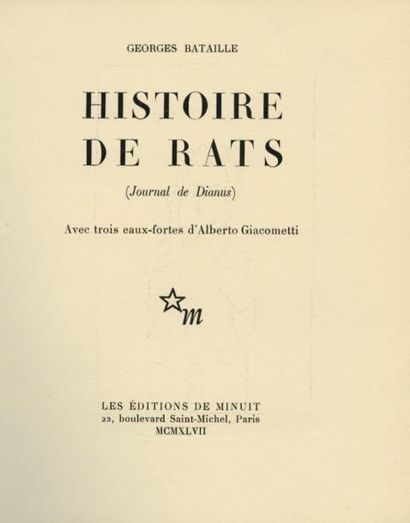 BATAILLE Georges HISTOIRE DE RATS. (Journal de Dianus). Avec trois eaux-fortes d'Alberto...