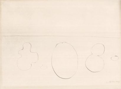BRANCUSI Constantin FORMES. DESSIN ORIGINAL SIGNE. 1928; 28,2 x 37,9 cm, sous encadrement....