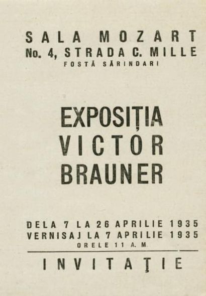 [BRAUNER Victor] EXPOSITIA VICTOR BRAUNER. Bucarest, Sala Mozart, avril 1935; depliant...