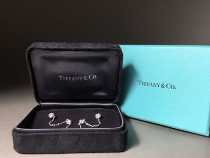 TIFFANY & CO Paire de pendants d'oreilles en platine 950/00 chacune est ornée de...