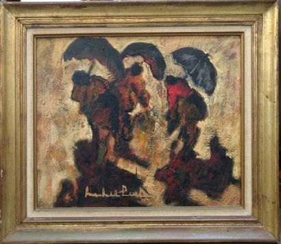 Michel PIEL (1930) Les femmes aux parapluies
Huile sur toile
55 x 46 cm
Signée en...