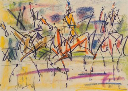 GEN PAUL (1895-1975) Trois cavaliers Pastel Signé en haut à droite 27 x 38 cm