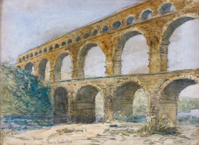 FRANK-BOGGS (1855-1926) Le Pont du Gard, 1913 Aquarelle Signée en bas à gauche, datée...