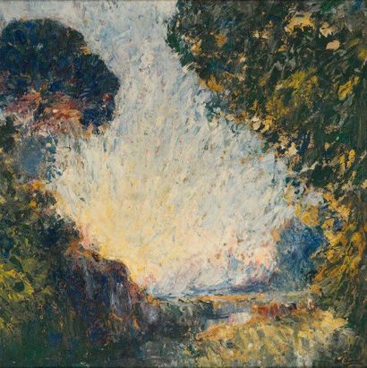 PAUL CHARAVEL Paysage au soleil levant Huile sur toile Signée en bas à droite 50...