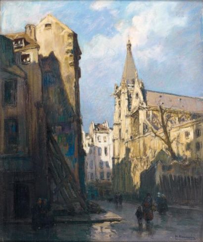 HENRI BARNOIN (1882-1940) Eglise de Paris Pastel Signé en bas à droite 63 x 53 c...