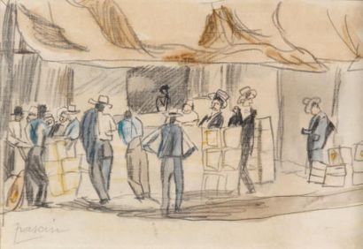 JULES PASCIN (1885-1930) Scène de bar à Cuba Dessin rehaussé à l'aquarelle Timbre...