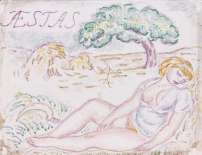 JULES PASCIN (1885-1930) L'Eté : le Repos de Cérès Céramique peinte Signée au verso...