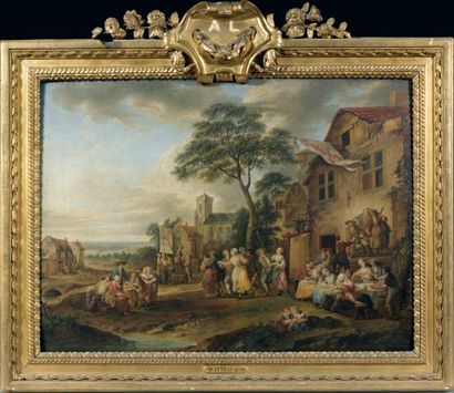 LOUIS WATTEAU DE LILLE (VALENCIENNES 1731 - LILLE 1798) Une Dédicace de Village Huile...