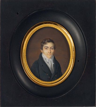 JOSEPH DUBASTY (ACTIF ENTRE 1808 ET 1842) Portrait de jeune homme à la redingote...