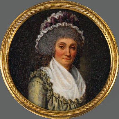 ECOLE FRANÇAISE DE LA FIN DU XVIIIE SIÈCLE Portrait d'une femme portant un haut bonnet...
