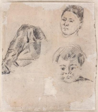 PAUL CÉZANNE (1839-1906) Etudes d'après Madame Cézanne et le petit Paul Crayon sur...