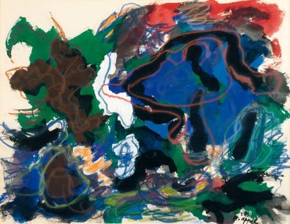 KAREL APPEL (1921-2006) Composition Crayon gras et gouache sur papier Signée en bas...