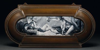 TAXILE DOAT (1891-1938) Le sommeil de Cupidon PLAQUE rectangulaire en cuivre, à corps...