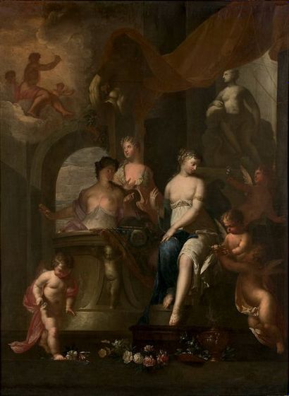 Mattheus TERWESTEN (1670-1757) Trois déesses sacrifiant à l'amour Toile 128 x 96...