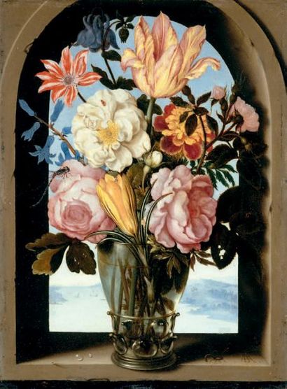 Ambrosius BOSSCHAERT le vieux (Anvers 1573 – La Haye 1621) Fleurs coupées dans un...