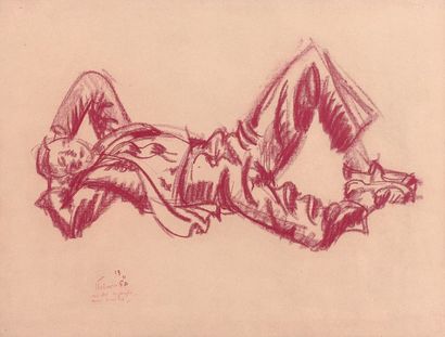 Jean HÉLION (1904-1987) 
Homme couché, 13 nov. 1950
Pastel rouge sur papier vergé...