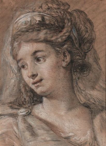 École FRANÇAISE du XVIIIe siècle 
Portrait d'une jeune actrice
Trois crayons et touches...