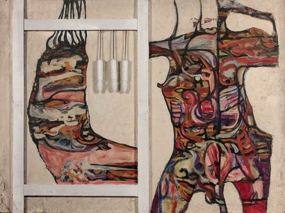 Michel Journiac (1935-1995) 
Anatomies
Technique mixte, huile et bois, sur toile
Signé...
