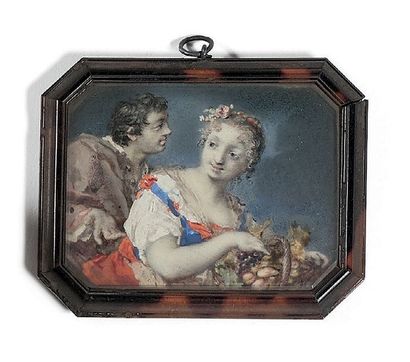 Karl-Gustav KLINGSTEDT 1657-1734 
Rare paire de miniatures octogonales sur vélin...