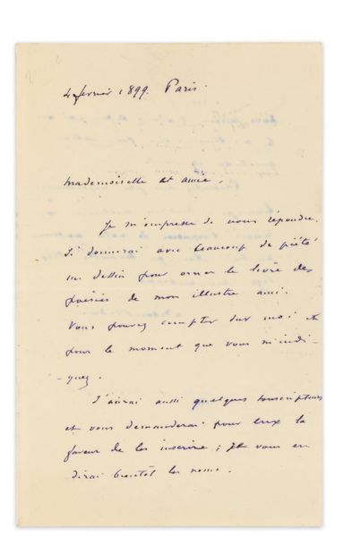 REDON (Odilon) LETTRE AUTOGRAPHE SIGNÉE À GENEVIÈVE MALLARMÉ, datée 4 février 1899....