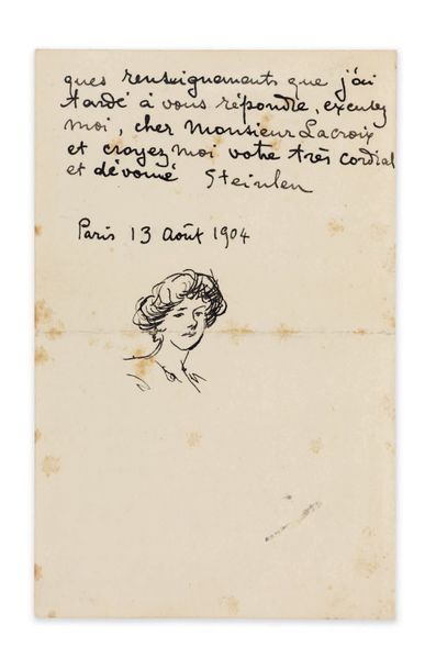 STEINLEN (Théophile Alexandre) LETTRE AUTOGRAPHE SIGNÉE À LOUIS LACROIX, datée
Paris...