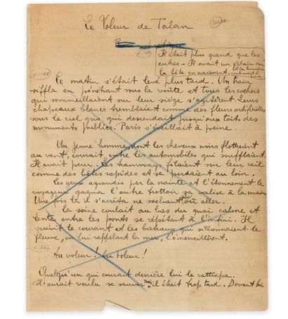 REVERDY (PIERRE) LE VOLEUR DE TALAN. MANUSCRIT AUTOGRAPHE, [avant 1917], 47 pages...