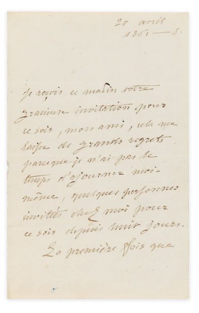 [BERLIOZ (Hector)]. — VIGNY (Alfred de) LETTRE AUTOGRAPHE SIGNÉE À HECTOR BERLIOZ,...