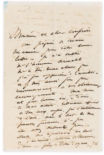 BIZET (Georges) LETTRE AUTOGRAPHE SIGNÉE À UN MUSICIEN BELGE, [1867], 4 pages in-8...