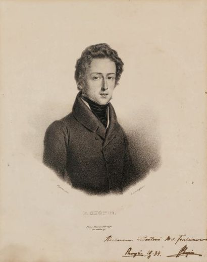 [CHOPIN, (Frédéric)] PORTRAIT LITHOGRAPHIÉ PAR GOTTFRIED ENGELMANN (1833) d'après...