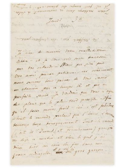 CHOPIN (Frédéric) LETTRE AUTOGRAPHE À GEORGE SAND, signée Ch, datée Jeudi 3 h [5...