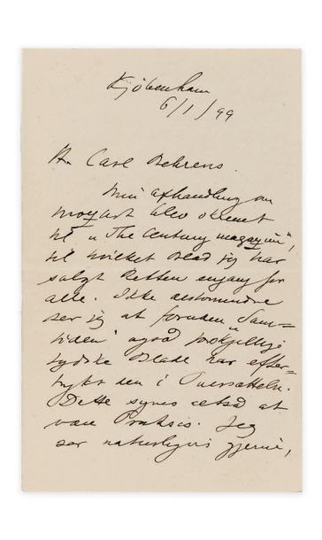 GRIEG (Edvard) LETTRE AUTOGRAPHE EN DANOIS À CARL BEHRENS, signée Edvard Grieg, datée...