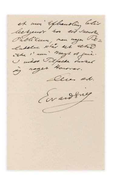 GRIEG (Edvard) LETTRE AUTOGRAPHE EN DANOIS À CARL BEHRENS, signée Edvard Grieg, datée...