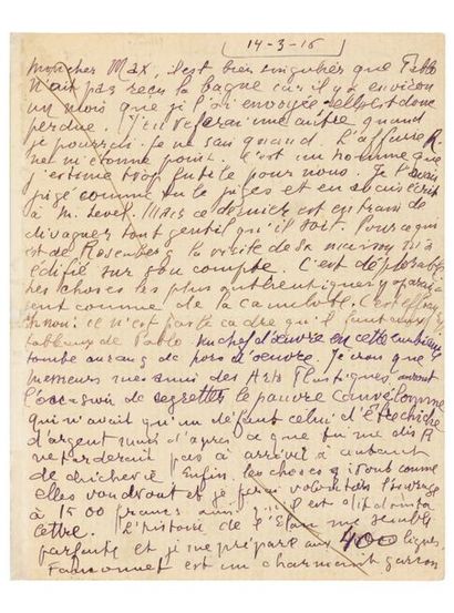 APOLLINAIRE (Guillaume) LETTRE AUTOGRAPHE À MAX JACOB, signée ton ami Guillaume Apollinaire,...