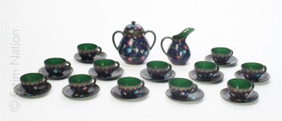 CHINE Enamelled cloisonné tea set part comprising 12 cups and 12 saucers, a covered...