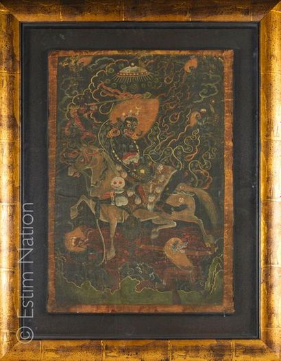 TIBET - XIXE SIÈCLE Tangka, tempera on canvas, black Shri Devi, "glorious goddess",...