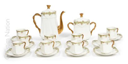 LIMOGES Limoges porcelain tea set with polychrome and gold floral decoration comprising:...