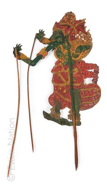 INDONESIE - BALI - XXème siècle Sculpture en bois peint polychrome représentant Vishnu...