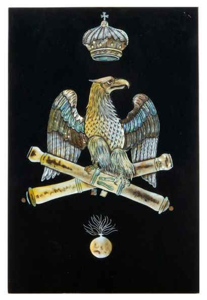 AIGLE IMPERIAL Imperial eagle Black lacquer

panel with mother-of-pearl inlay decoration...